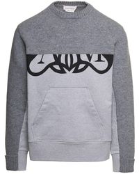 Alexander McQueen - Grey Crewneck Sweatshirt With Logo Print At The Front In Wool - Lyst
