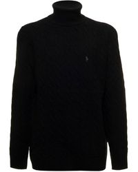 Polo Ralph Lauren - Turtleneck In Cable Wool And Cashmere Knit With Contrast Logo Embroidery On The Chest Man - Lyst
