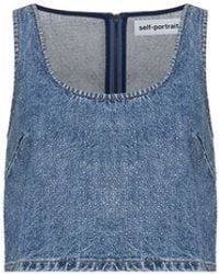 Self-Portrait - Self Portrait Rhinestone Denim Crop Top - Lyst