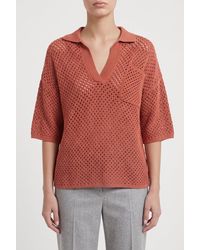 Brunello Cucinelli - Rust Openwork Cotton Sweater - Lyst