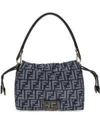 Fendi - Mamma Baguette Shoulder Bag Ff Jacquard Denim Cotton - Lyst