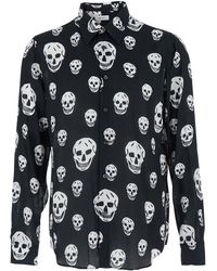 McQueen - Shirt With All-Over Skull Print And Pointed Collar - Lyst