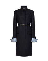 Prada - Abbigliamento Virgin Wool Embroidered Belted Coat - Lyst