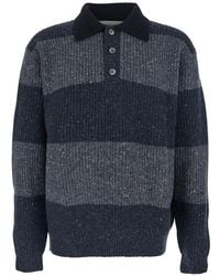DUNST - Polo Shirt With Ribbed Design And Striped Motif - Lyst
