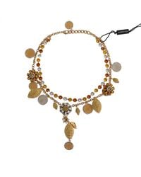 Dolce & Gabbana - Brass Crystal Logo Pineapple Statement Necklace Real - Lyst