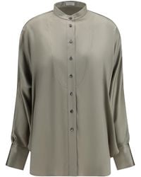 Brunello Cucinelli - Silk Shirt With Monili Details Silk; Elastane - Lyst