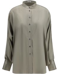 Brunello Cucinelli - Silk Shirt With Monili Details - Lyst