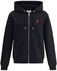 Ami Paris - Logoed Hoodie Cotton Sweatshirts - Lyst