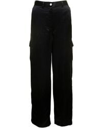 Theory - Wide Leg Cargo Pants In Satin Fabric - Lyst