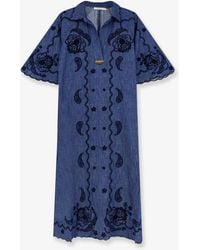 Zimmermann - Aster Long Denim Dress With Contrasting Embroidery - Lyst