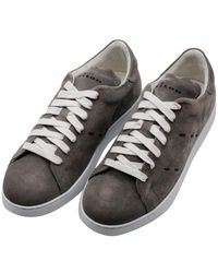 Kiton - Light Sneaker Shoe In Soft Suede Leather And With Contrast Stitching. Tongue With Logo Print - Lyst