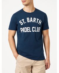 Mc2 Saint Barth - Cotton Vintage Treatment T-Shirt With St. Barth Padel Club Print - Lyst