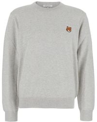 Maison Kitsuné - Crew Neck Sweater With Fox Patch - Lyst