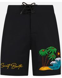 Mc2 Saint Barth - Comfort And Stretch Surf Shorts With Palm Print - Lyst