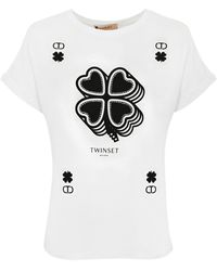 Twin Set - T-Shirt With Four-Leaf Clover Print - Lyst