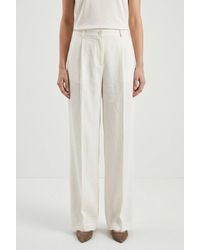 Brunello Cucinelli - Off Linen Wide Trousers - Lyst