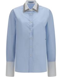 Prada - Jewel-Embellished Collar Shirt Cotton - Lyst