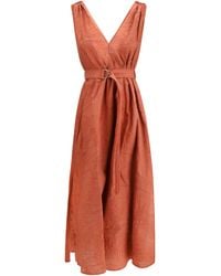 Brunello Cucinelli - Midi Dress With Floral Motif Cotton; Polyamide - Lyst
