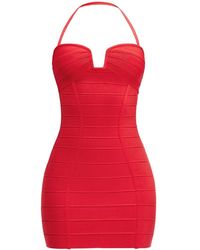 Hervé Léger - The Holly Chili Bandage Knit Mini Dress With Halterneck Strap And Square Neckline - Lyst