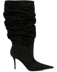 AMINA MUADDI - Anok Bootie 90 Suede Draped Knee-High Boots With Stiletto Heels - Lyst
