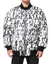 Dolce & Gabbana - Graffiti Logo Puffer Bomber Jacket Polyester Clothing - Lyst