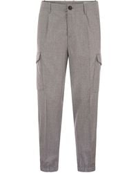 Brunello Cucinelli - Virgin Wool Trousers With Cargo Pockets And Bottom Zip - Lyst