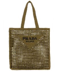 Prada - Khaki Crochet Shopping Bag - Lyst
