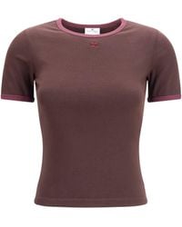 Courreges - Cotton T-Shirt Burnt/Deep Grenat - Lyst