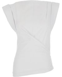 Isabel Marant - 'Maisan' T-Shirt With Asymmetric Design And Logo Embroidery On The Back - Lyst