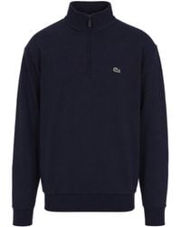 Lacoste - Felpa Mezza Zip Blu - Lyst