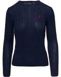 Polo Ralph Lauren - 'Juliana' Cable Knit Pullover With Contrasting Embroidered Logo - Lyst