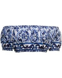 Dolce & Gabbana - Dolce & Gabbana Woman's Cotton Poplin Maiolica Printed Crop Top - Lyst
