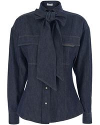 Brunello Cucinelli - Shirt With Bow Detail And Button Closure - Lyst