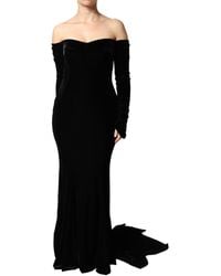 Dolce & Gabbana - Off Shoulder Bodycon Long Gown Dress Polyester - Lyst
