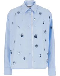 Des Phemmes - Light Shirt With Classic Collar And Embellishments On The Front - Lyst