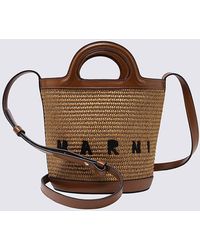 Marni - Brown Raffia And Leather Tropicalia Mini Bucket Bag - Lyst