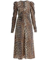 Ganni - "Animal Print Satin Midi Dress" - Lyst