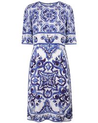 Dolce & Gabbana - Majolica-Print Charmeuse Midi Dress - Lyst