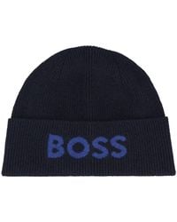 BOSS - Boss Knit Cap With Logo Other Fibers Hat - Lyst