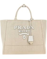 Prada - Sand Canvas Shopping Bag - Lyst