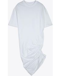 Laneus - Jersey Dress Cotton Short Dress With Asymmetric Drapery - Lyst