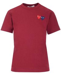 COMME DES GARÇONS PLAY - Burgundy T-shirt With Double Heart - Lyst