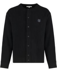 Maison Kitsuné - Ribbed Wool Cardigan With Fox Head Patch Cardigans - Lyst