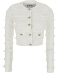 Self-Portrait - Cardigan Pointelle Diamante' With Long Sleeves - Lyst