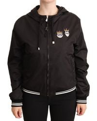 Dolce & Gabbana - Black Bomber Jacket With Elastic Cuffs And Deep Hood - Lyst
