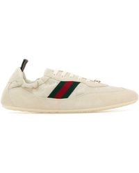 Gucci - Ivory Gg Fabric And Suede Sneakers - Lyst