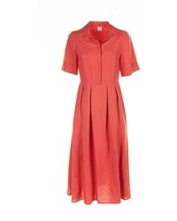 Eleventy - Long Coral Half-Sleeved Linen Dress - Lyst