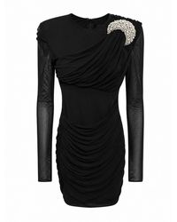 Amen - Short Draped Jersey Dress With Jewel Appliqué On The Front - Lyst