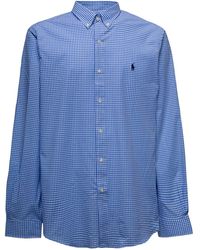 Ralph Lauren - Blue Check Cotton Poplin Shirt With Logo - Lyst