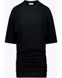 Laneus - Jersey Dress Cotton Mini Dress With Crystals - Lyst
